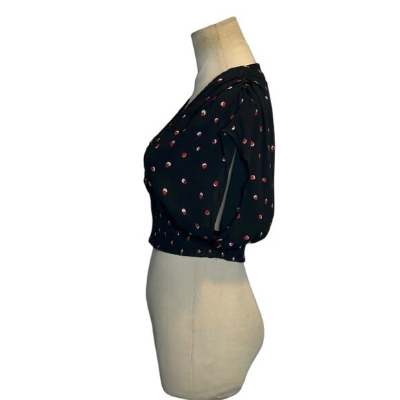 Free People black red polka dot pleated V neck crop top blouse size XS - Picture 6 of 13